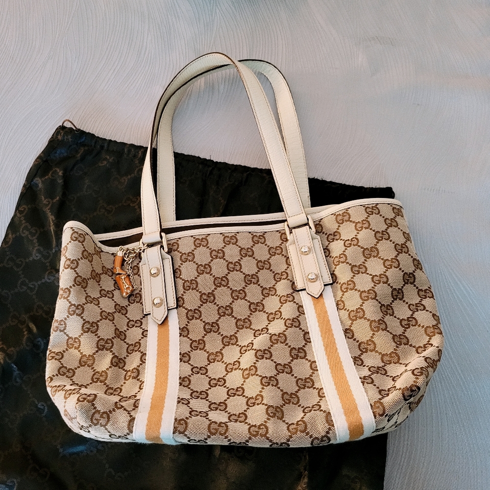 Authentic Gucci tan and brown tote bag, with dustbag. EUC!